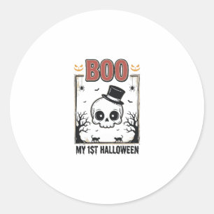 My 1st Halloween Baby Skull Vintage Engraving Shir Classic Round Sticker