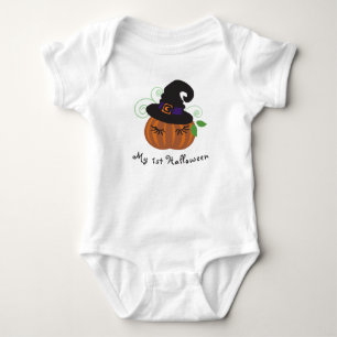 My 1st Halloween Cute Pumpkin With Witch Hat Baby Bodysuit