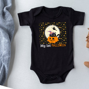 My 1st Halloween Outfit Pumpkin and Black Cat Cute Baby Bodysuit