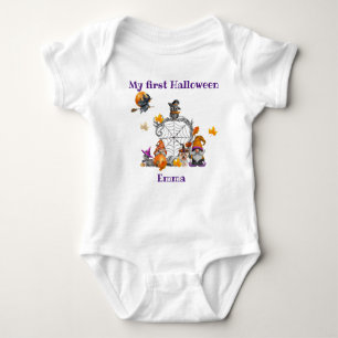 My 1st Halloween-Whimsical Halloween Gnome Scene Baby Bodysuit