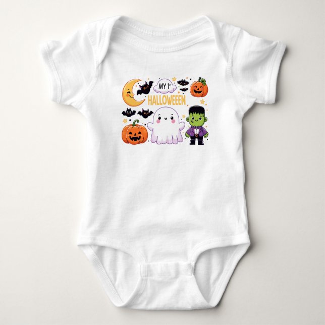 My 1st Halloween with Ghost Monster and Pumpkin Baby Bodysuit (Front)