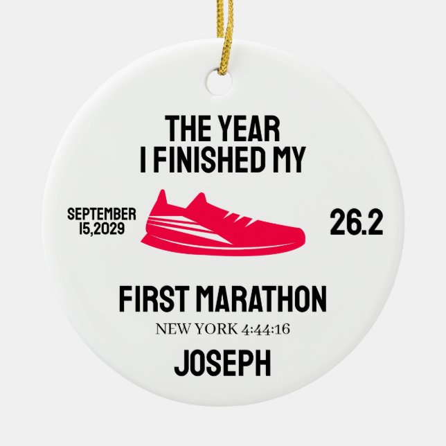 My 1st Marathon Runner First Marathoner Running Ceramic Tree Decoration (Front)