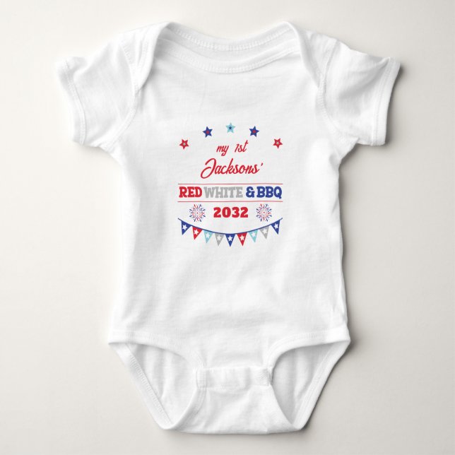 My 1st Red white and BBQ 4th july fireworks Baby Bodysuit (Front)