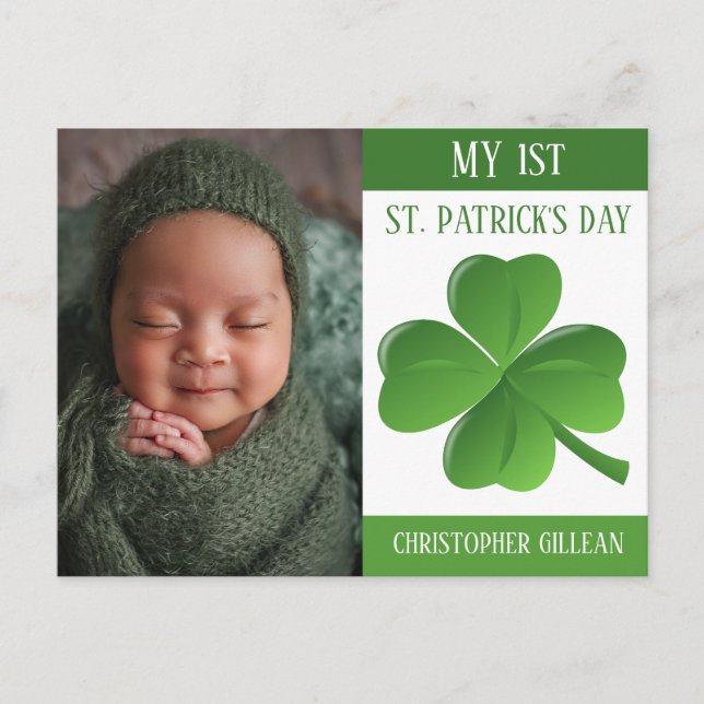 My 1st St Patrick's Day Baby Photo Shamrocks  Holi Holiday Postcard (Front)