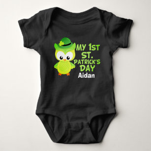 My 1st St. Patricks Day Cute Green Owl Custom Baby Bodysuit