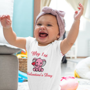My 1st Valentine’s Day – Cute Elephant With Heart Baby Bodysuit