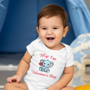 My 1st Valentine’s Day – Cute Elephant With Heart Baby Bodysuit