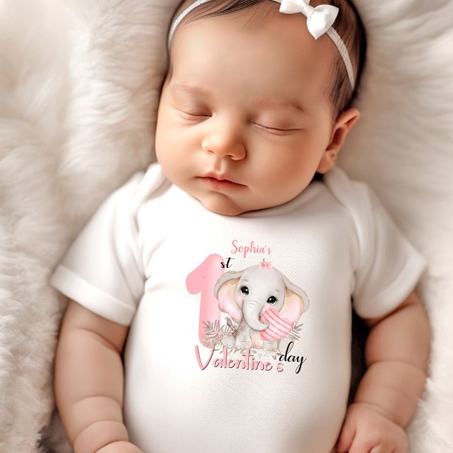 My 1st Valentine's day Personalised Name Pink Baby Bodysuit (My 1st Valentine's day Personalized Name Pink Baby Bodysuit)