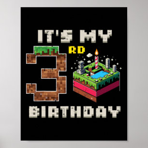 My 3rd Birthday Pixel Game 3 Cake Video Gamer Boys Poster