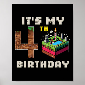 My 5th Birthday Pixel Game 4 Cake Video Gamer Boys Poster