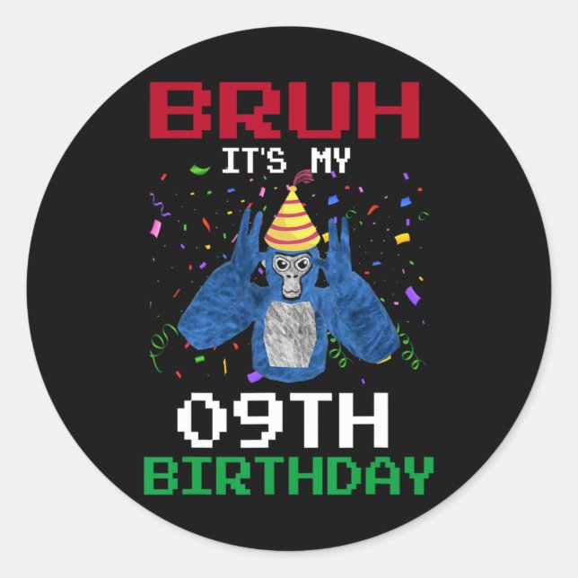 My 9th Birthday 9 Years Old Funny Gorilla Video Ga Classic Round Sticker (Front)