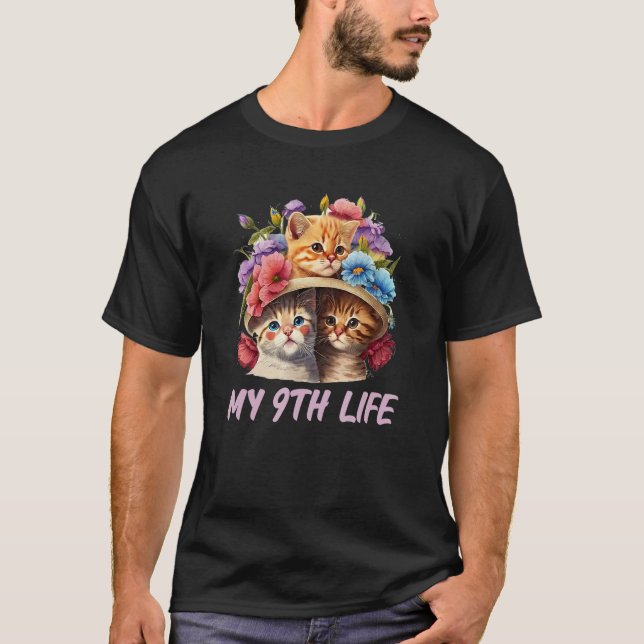 My 9th Life Cat   Birthday Kitten Bday Dad Jokes F T-Shirt (Front)