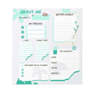 My About Me Green Notepad