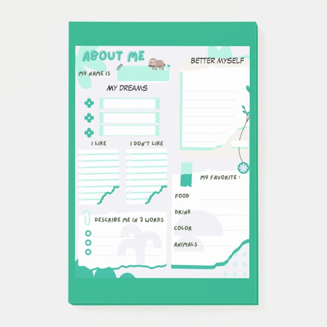 My About Me Green Post-it Notes (Front)