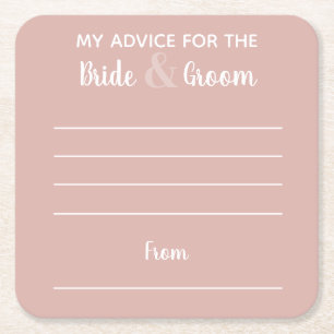 My advice for the bride & groom pink fun square paper coaster