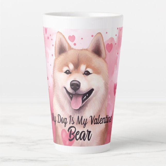 My Akita Dog Is My Valentine Personalised Name Latte Mug (Front)
