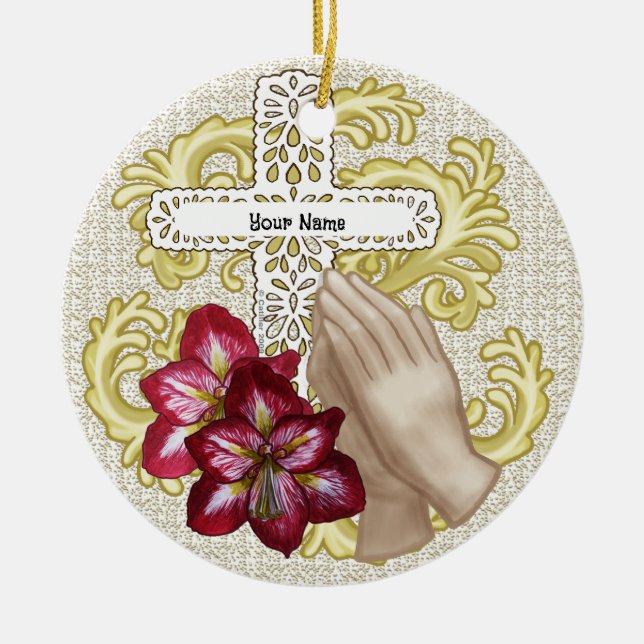 My Amaryllis Christian Cross  Ceramic Tree Decoration (Front)