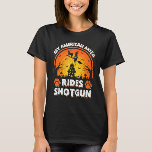 My American Akita Dog Ride Witch Shotgun Halloween T-Shirt
