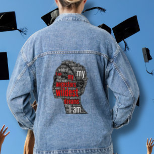 My Ancestors Wildest Dreams Quote Red Black Jean Denim Jacket