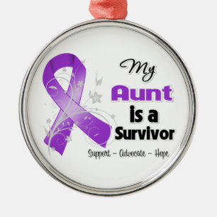 My Aunt is a Survivor Purple Ribbon Metal Tree Decoration