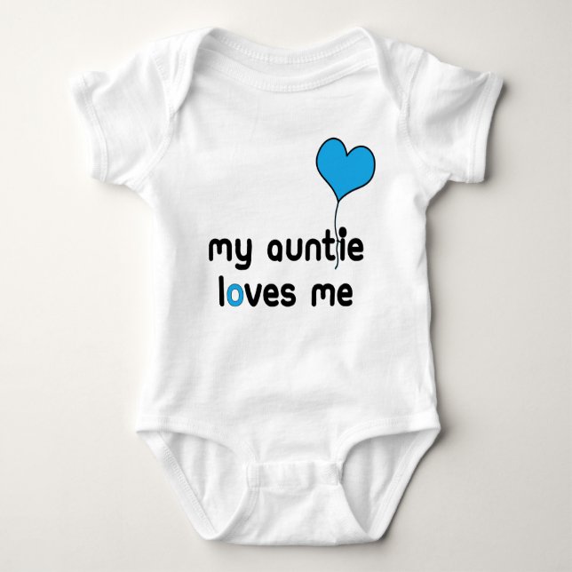 My Auntie loves me Bright Blue Heart Balloon Baby Bodysuit (Front)