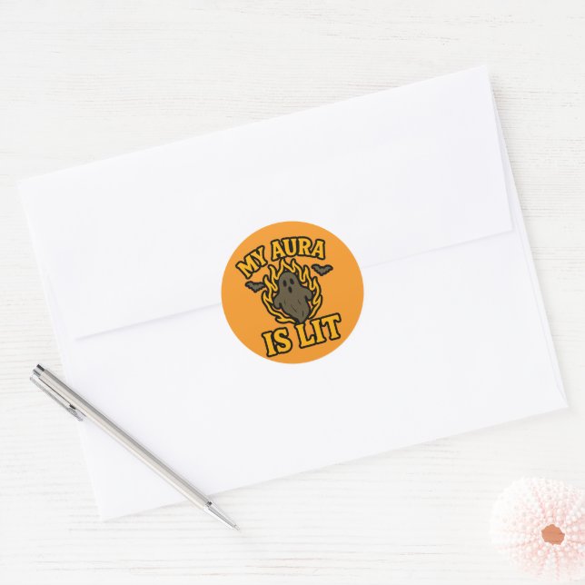 MY AURA IS LIT – Funny Halloween Ghost Sticker (Envelope)