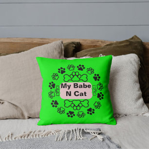 My Babe And Cat Funny Retro Cute Modern Paw White Cushion