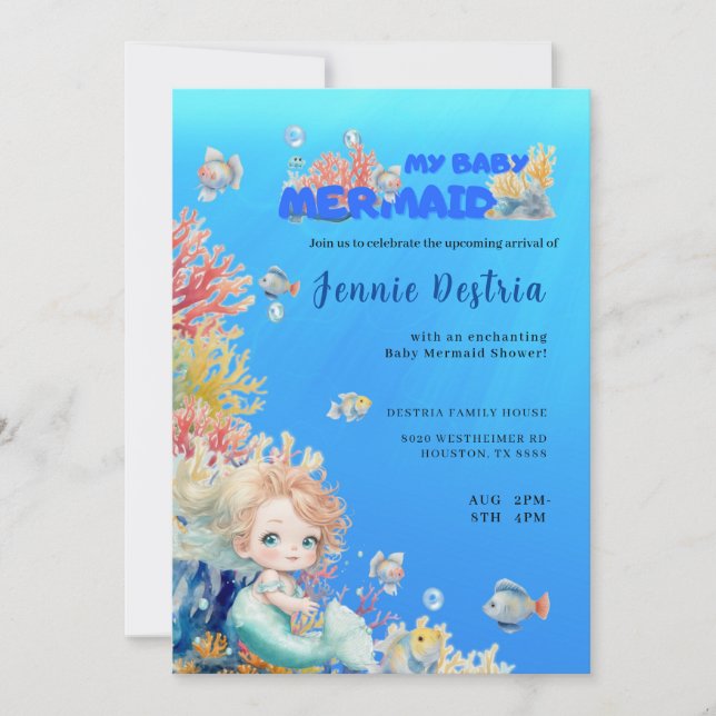 My baby mermaid, baby shower Invitation (Front)