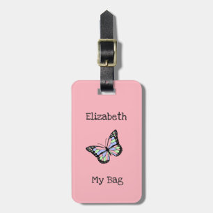 My Bag Cute Pink with Butterfly and Girl's Name Luggage Tag