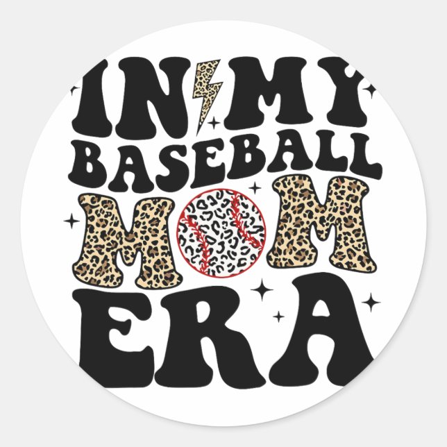 My Baseball Mum Era Leopard Mum Baseball Mama Moth Classic Round Sticker (Front)