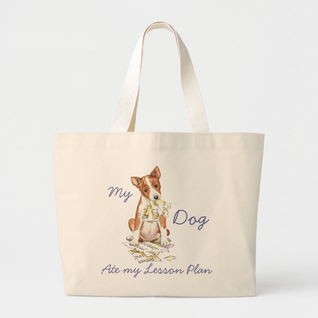 My Basenji Ate My Lesson Plan Large Tote Bag (Front)