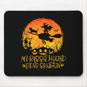 My Basset Hound Rides Shotgun Dog Halloween Costum Mouse Pad