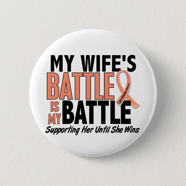 My Battle Too Wife Uterine Cancer 6 Cm Round Badge (Front)