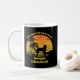 My Beach Partner Sunset Palm tree Beagle Coffee Mug