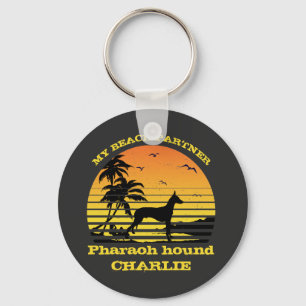 My Beach Partner Sunset Palm tree Pharaoh hound Key Ring
