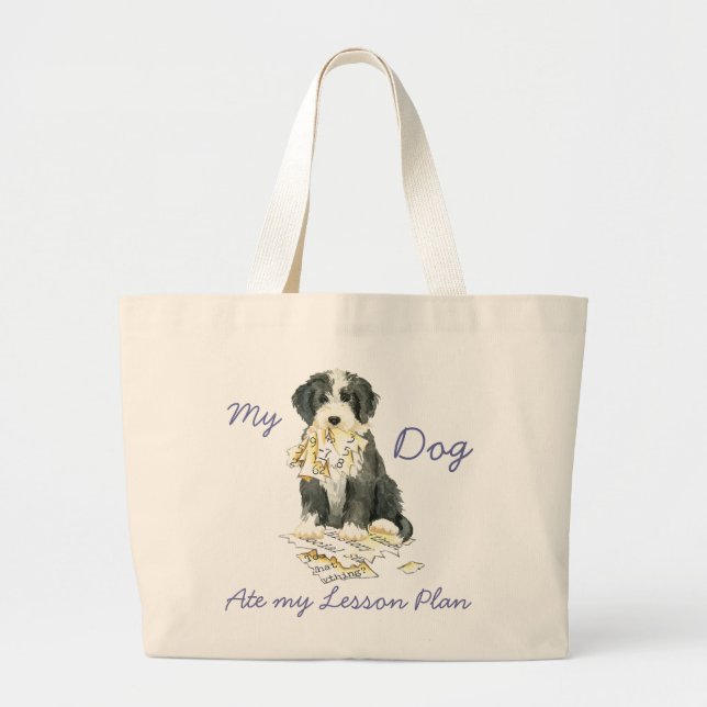 My Bearded Colllie Ate My Lesson Plan Large Tote Bag (Front)
