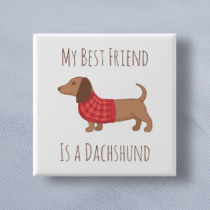 My Best Friend Dachshund Wiener Dog Red Sweater 15 Cm Square Badge