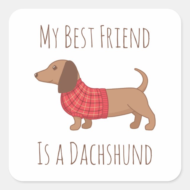 My Best Friend Dachshund Wiener Dog Red Sweater Square Sticker (Front)