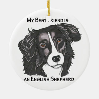 My best friend is a Black & White English Shepherd Ceramic Tree Decoration