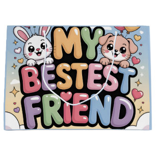 My Bestest Friend Graphic: Cute Bunny and Puppy Large Gift Bag