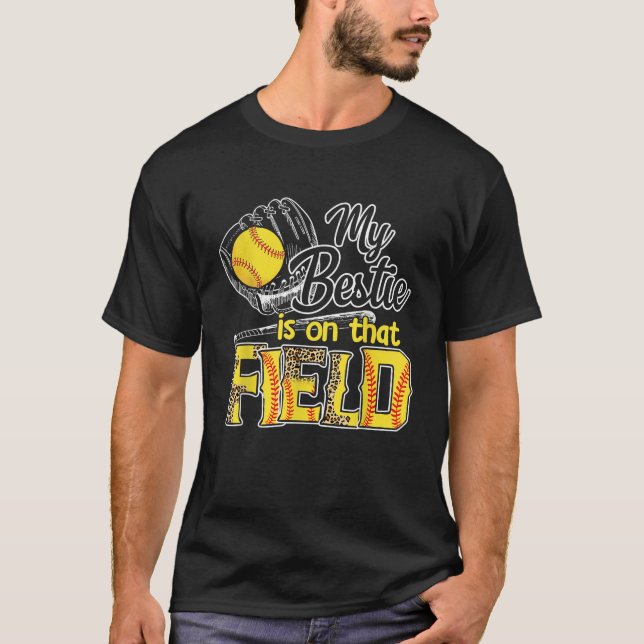 My Bestie Is On That Field Softball Leopard T-Shirt (Front)