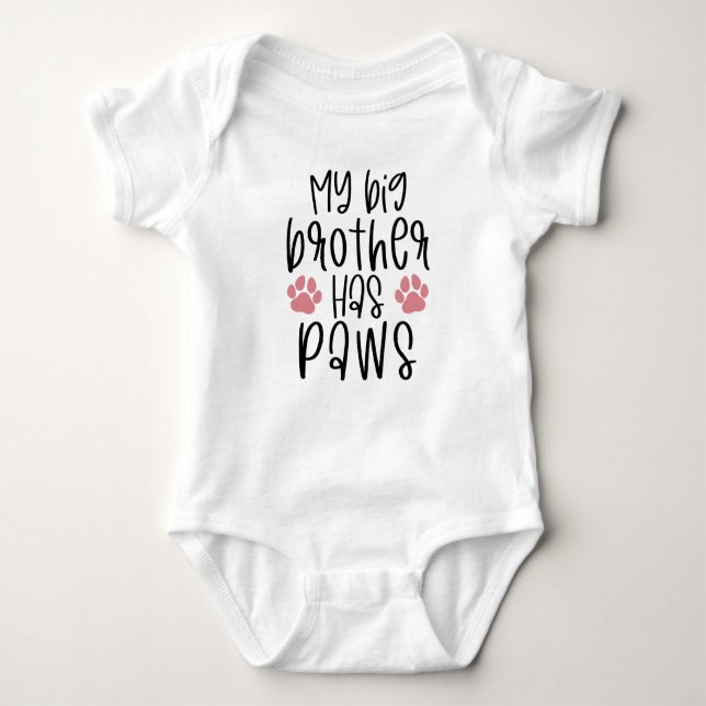 My Big Brother Has Paws, Cute Dog Siblings Baby Bodysuit (Front)