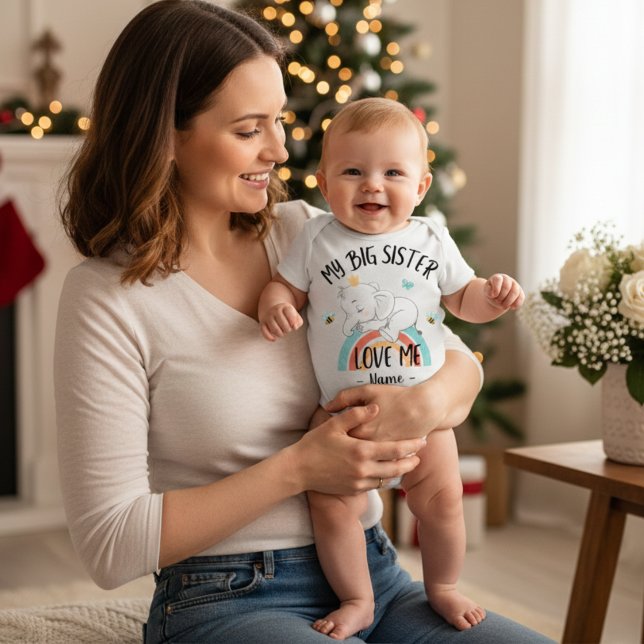 My Big Sister Love Me With Personalised Name Baby Bodysuit (My Big Sister Loves Me Personalized Baby Bodysuit)