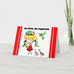 My birds my happiness cute cartoon card