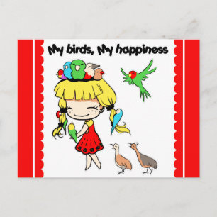 My birds my happiness cute cartoon postcard
