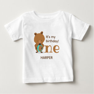 My Birthday Bear One Name First Birthday Baby T-Shirt