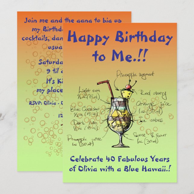 My Blue Hawaii Birthday Party Invitation (Front/Back)