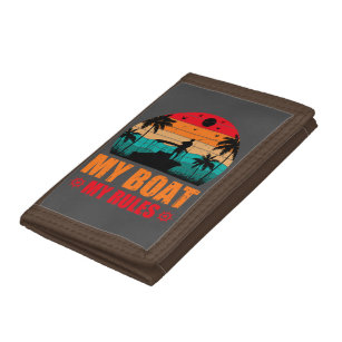 My Boat My Rules Fishing Lovers Sunset Vintage Trifold Wallet