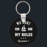 My Boat My Rules Funny Sailing and Fishing Key Ring<br><div class="desc">Funny and humourous design for those who love to go sailing on a boat, yacht or ship, good at sea navigation and feeling the wind. Cool vintage and retro merchandise for sailor, ship captain or boat captain. Perfect for recreational sports lover. Wear on your next sailing holiday and vacation. Great...</div>