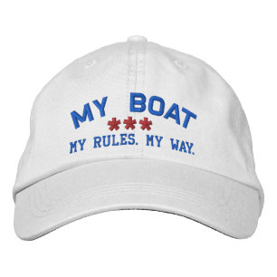 MY BOAT MY RULES Personalised WHITE RED BLUE Embroidered Hat